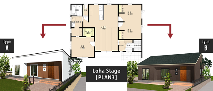 1つの間取りから2種類の外観デザインからどちらかを決めることが出来ます