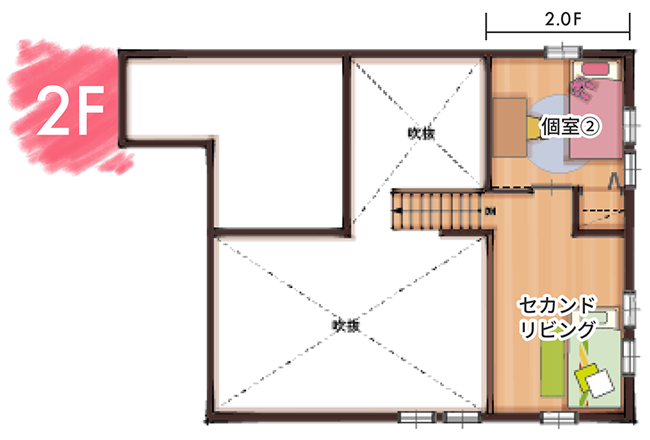 キャンプのプラン例の2F間取り図