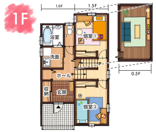 ヴィルズのプラン例の1F間取り図